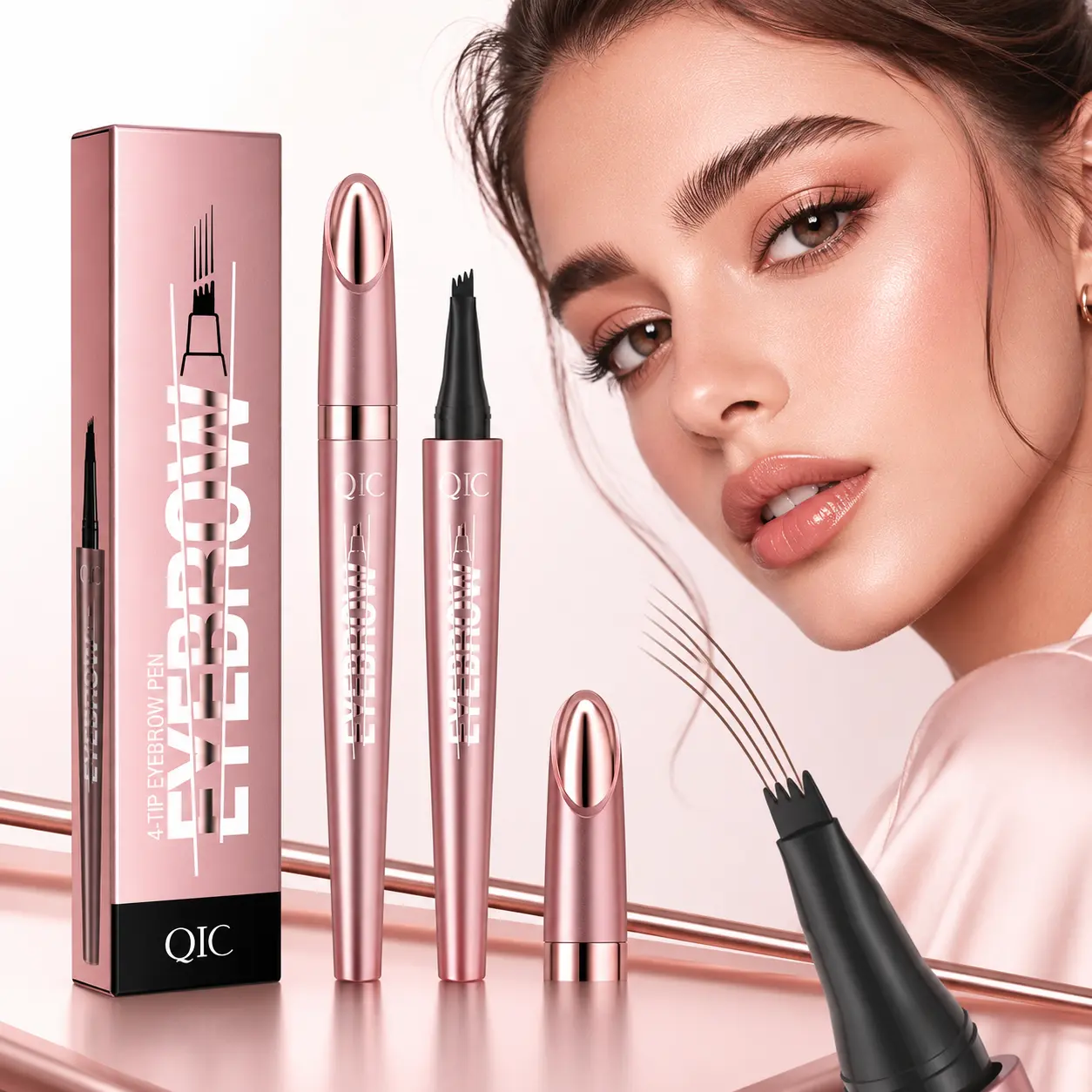 4-Tip Microblading Eyebrow Pen, Waterproof Sweat Resistant Long Lasting Smudge Proof Brow Pencil, Natural Hair-Like Strokes Precision 4 Fork Tip, Easy for Beginners Daily Brow Filling Shaping All Day Wear Eye Makeup for Women,eyebrow makeup product