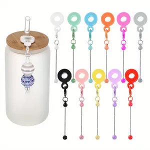 10pcs/12pcs DIY Beadable Cup Charm Tumbler Straw Charm Blank Bar DIY Beaded Straw Charm Adapters Pendant Ornament
