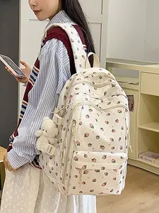 Cute Floral Backpack for Girls, Preppy Style School Bag, College Student Travel Rucksack, Women's Fashion Shoulder Bag
