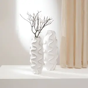 Kymira Decorative Handcrafted Mango Wood White Vase for Living Room- 6X17"