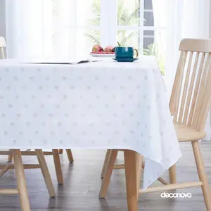 Deconovo Dots Pattern Tablecloth Printed Oxford Square Decorative Table Cloth for Room 54x54 Inches White
