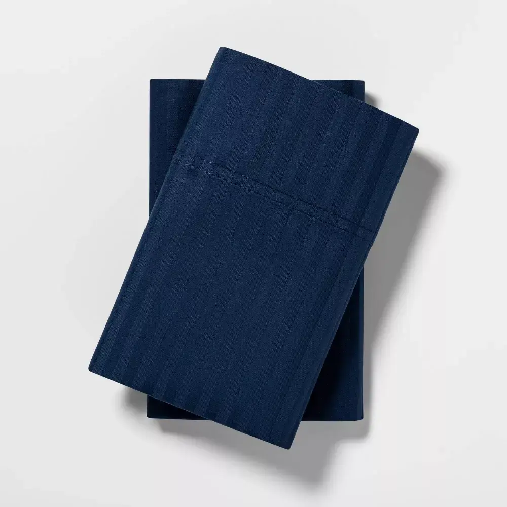 King 400 Thread Count Damask Solid Pillowcase Set Indigo - Threshold: Cotton Sateen Machine Washable OEKO-TEX Certified