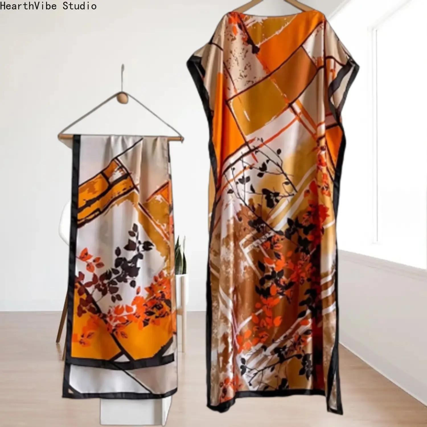 Luxury Peacock & Butterfly Floral Print Cape Shawl - 2Pcs Elegant Scarf Set, Bohemian Summer Beach Cover Up & Lightweight Fashion Wrap for Vacation & Party