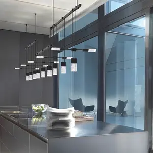 Suspenders 36" 3-Bar Offset Linear Pendant With Crystal Chiclet & Cluster Luminaires