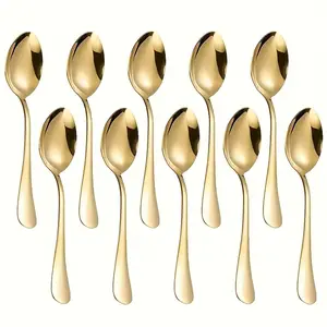 10-piece set of golden stainless steel dessert spoons, mini coffee spoons, small cake spoons, ice cream spoons, mirror-polished, lightweight and sturdy, dishwasher washable, suitable for home, restaurant, afternoon tea, cafe, camping, Dinnerware Utensils