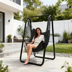 Grey Hammock Chair with Stand, Outdoor Patio Swing Chair with Frame, Heavy Duty Metal Hammock, A-Frame Swing Stand for Patio, Garden, Poolside, Holds up to 350lbs,