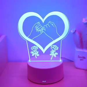 3D Heart & Rose Design Night Light, USB Powered 7 Color Changing LED Night Light, Decorative Desk Lamp For Bedroom Living Room, Nightlight For Bedroom