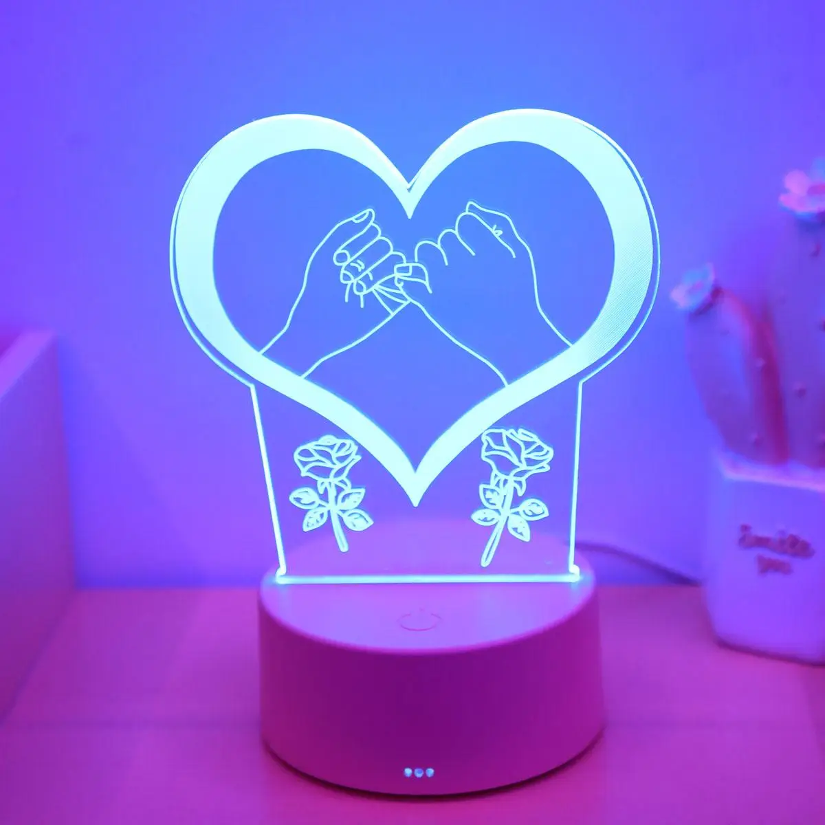3D Heart & Rose Design Night Light, USB Powered 7 Color Changing LED Night Light, Decorative Desk Lamp For Bedroom Living Room