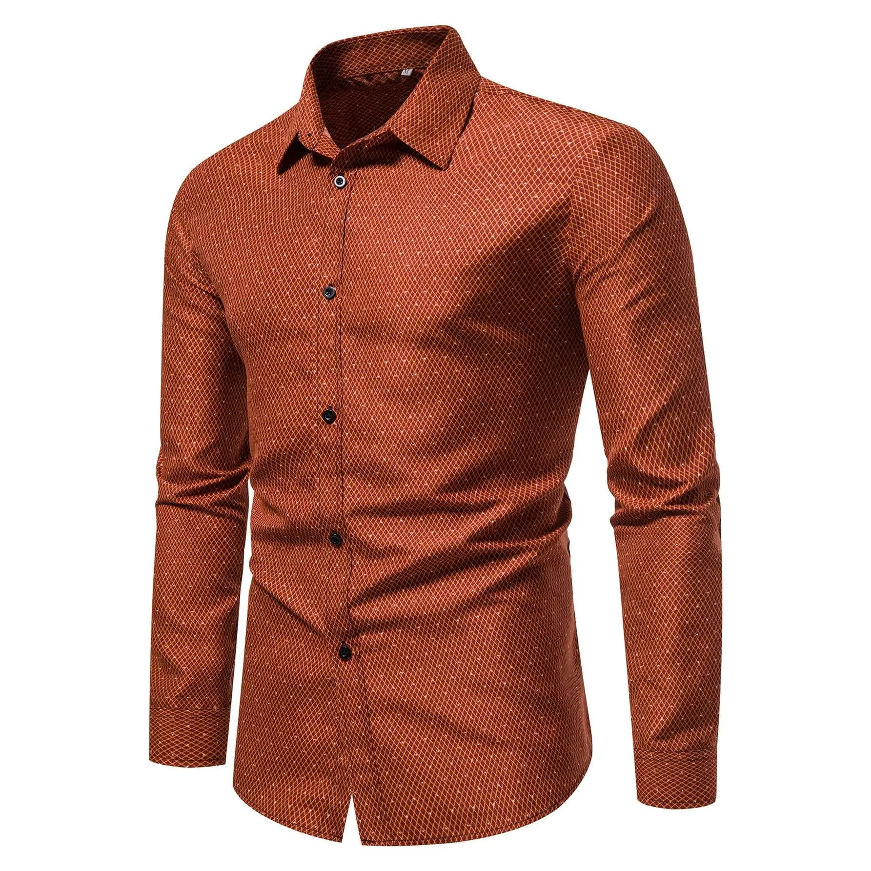 Men Argyle Print Shirt collar long sleeves