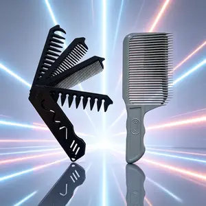 Portable Folding Comb, Haircutting Brush, Long Handle Barber Trimmer Comb, Men's Haircut Tool, Flat Top Trimming Attachment, Abs Plastic