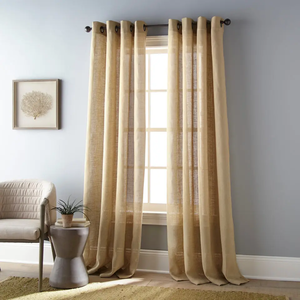 Burlap Light Filtering Grommet Single Curtain Panel, Tan