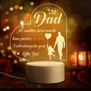 Dad Night Light, 2D Acrylic Heart Shaped Father & Daughter Lamp, Personalized Gift from Daughter to Dad, Warm White LED Desk Lamp, Father's Day Birthday Christmas Thanksgiving Gift for Dad, USB Powered Night Light