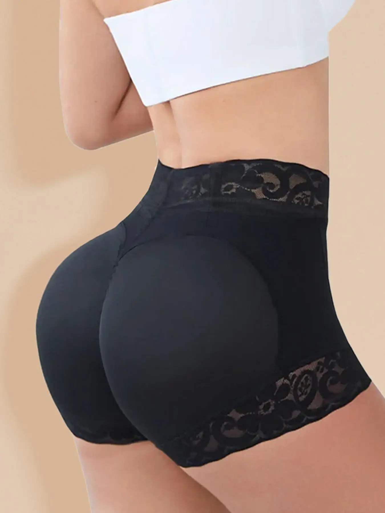 Women's Plain Contrast Lace High Waist Shapewear Panty, Tummy Control Butt Lifter Panty, High Stretch Seamless Clothes, Ladies Shapewear Bottoms