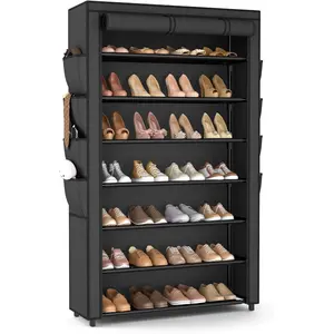 Shoe Rack with Cover, 7 Tier Shoe Organizer Storage for 32-40 Pair Shoes and Boots Large Shoe Storage Shelf Space Saving Vertical Shoe Rack for Closet, Front Door Entrance, Dorm, Garage