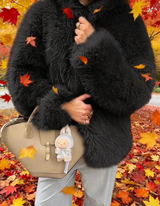 Casual Women’s Faux Fur Hooded Jacket, Short Style, Suitable for Autumn and Winter, Medium Fabric Thickness, Slim Fit, Women’s Coats, Long Sleeve, Open Front Blazer, Gwendolyn Trenchcoat, Oversized Ribbed Batwing Tunic Sweater, Trench Coats