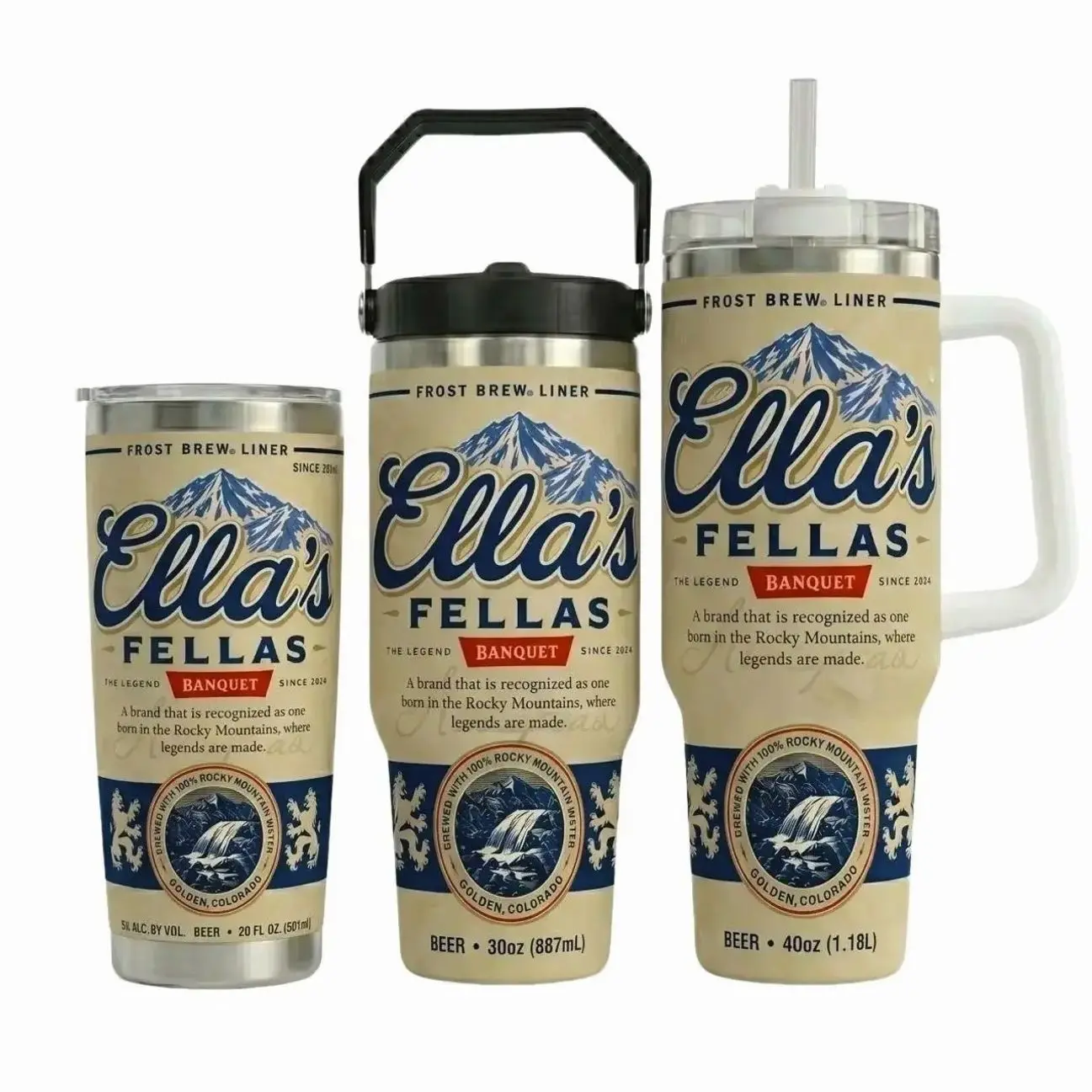 Ella’s Fellas Beer Can Tumbler, Custom Brewery Style Travel Mug, 20oz 30oz 40oz Insulated Tumbler, Beer Lover Gift, Stainless Steel Drinkware