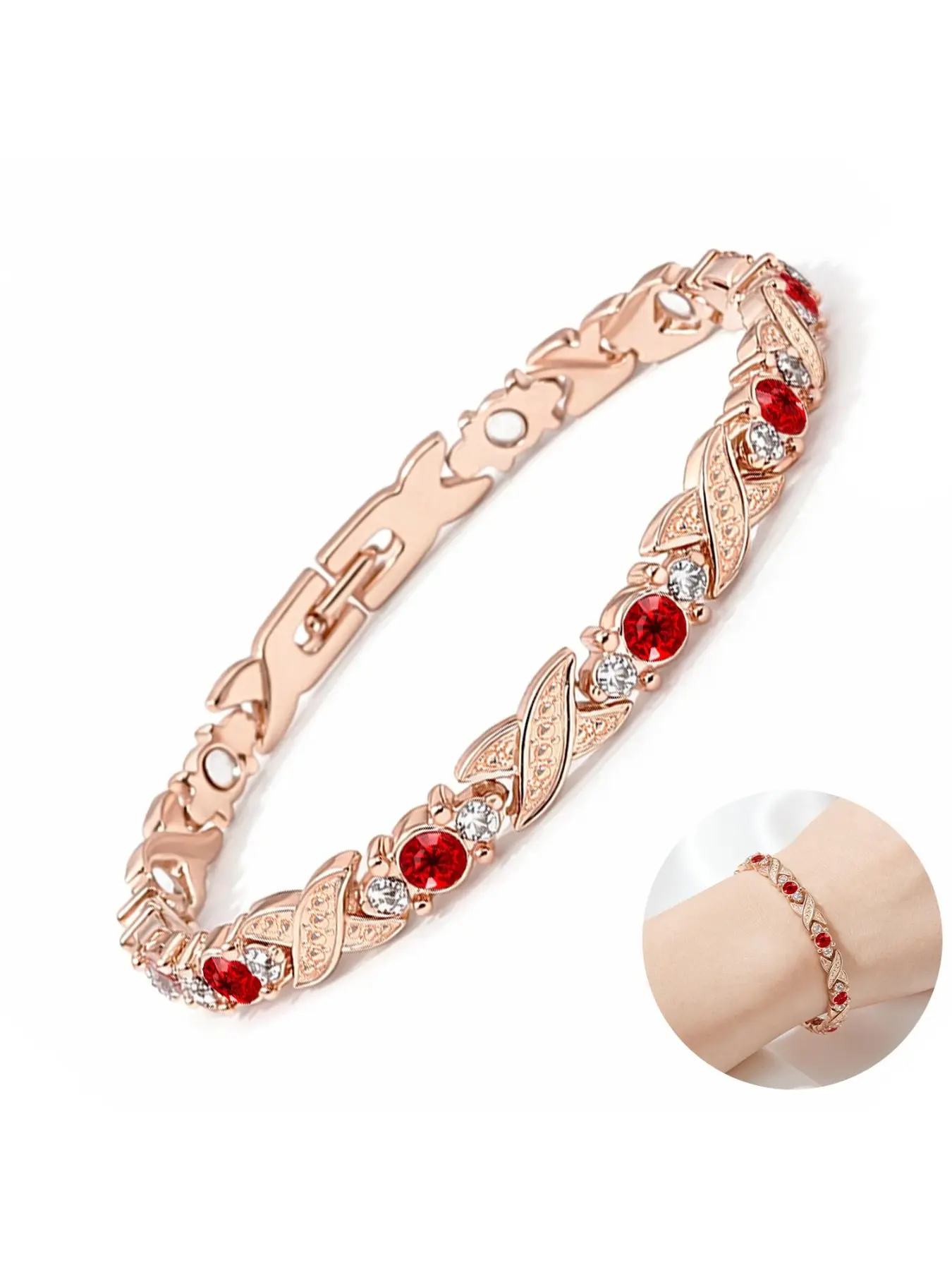 Women's Adjustable Magnetic Therapy Bracelet, Rose Gold Plated Crystal Lucky Bracelet, Exquisite Trendy Bracelet, Fashionable Bracelet, Fashion Jewelry Gift for Mother's Day, Crystal Bracelets