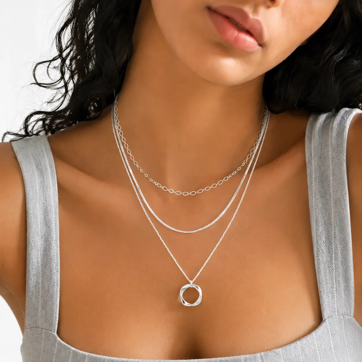 Layered Cross Necklace 14K Silver Plated Stackable Chains Dainty Crystal Pendant Everyday Jewelry | Necklace for Women, Stackable Choker Necklaces, Trendy Layering Circle Pendant Chain Necklace Set, Women Jewelry for Office, Casual Outfit & Daily Matching