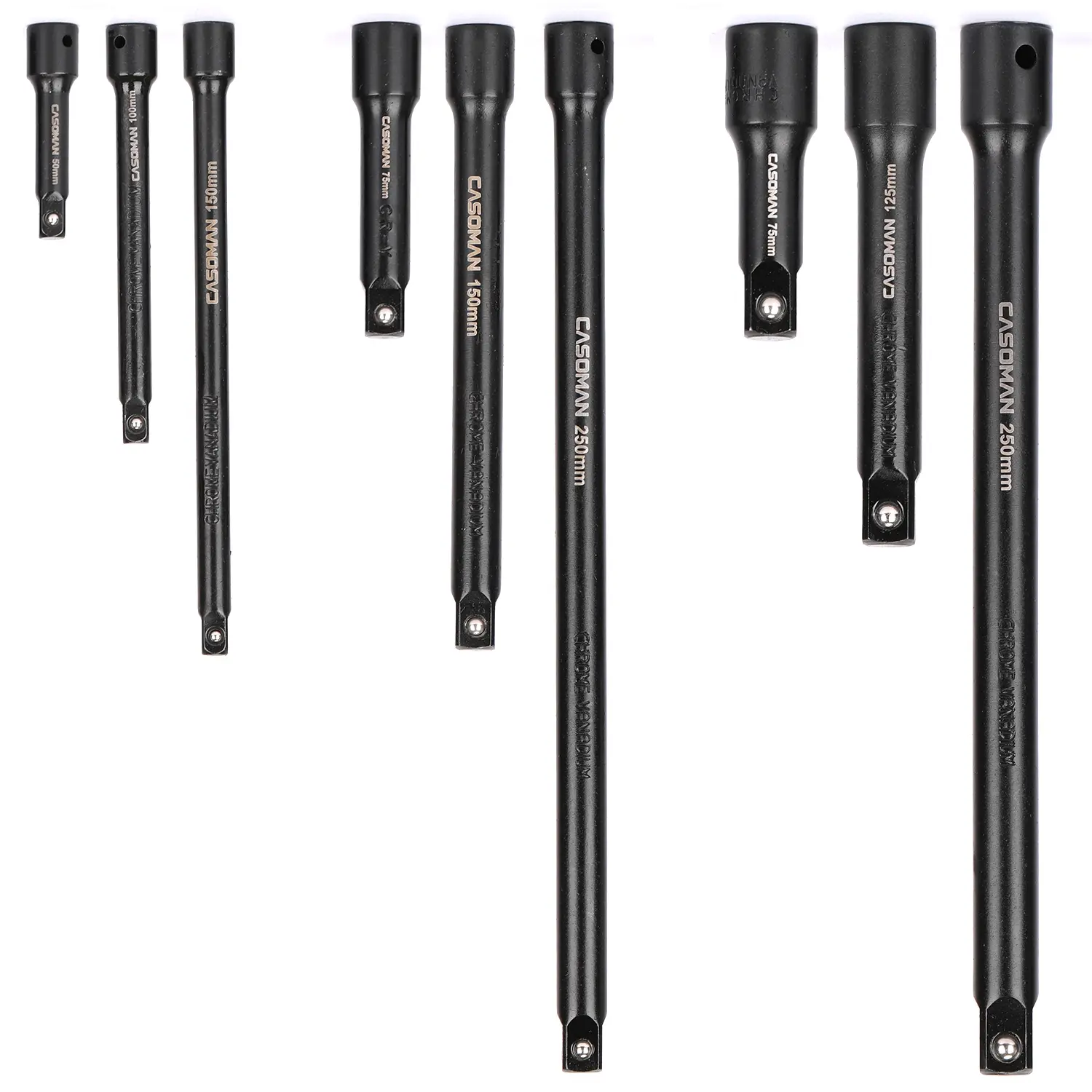 CASOMAN 9-Piece Extension Bar Set - 1/4", 3/8", 1/2" Drive Wrench Extend Rods, Heavy Duty Chrome Vanadium Steel with Black Phosphate Finish, Mechanic Work Tools