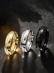 3-piece set of "The Lord of the Rings" themed, Instagram-style engraved rings, including men's and women's styles # Jewelry / Stainless Steel / Colorfast / Hypoallergenic / Couple / Festival / Party / Ideal Gift