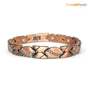ThreadTonic3.0 Pure Copper Magnetic Bracelet for Women with 3500 Gauss Effective Magnets Leaf & Brick Textured for Daily Comfort & Wellness
