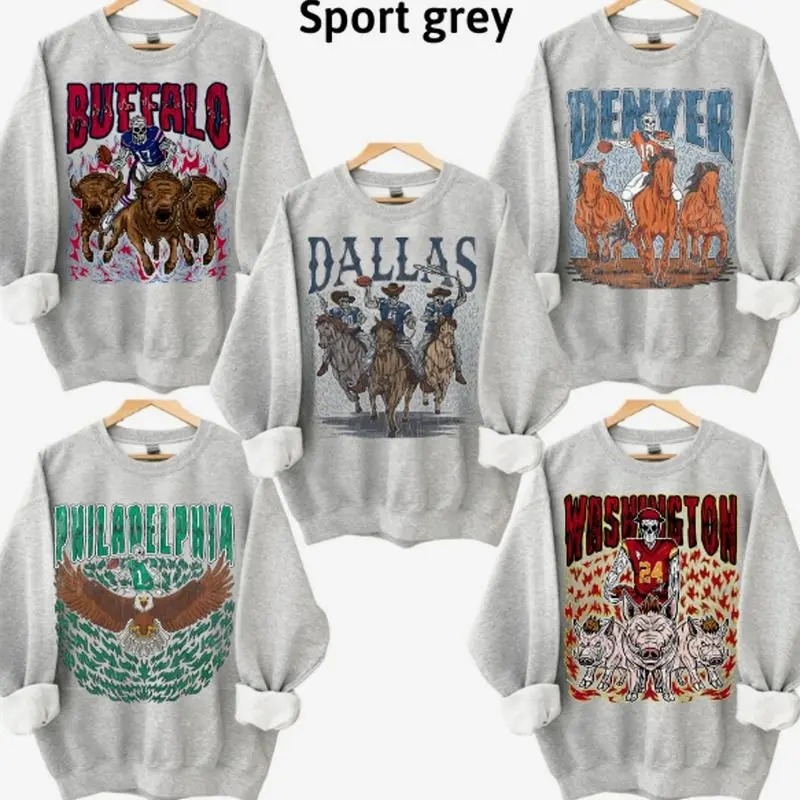 Retro Skeleton All Teams Football Sweatshirt - Unisex Crewneck Sport Classic, Menswear Soft, Vintage Graphic, Hometown Football Crewnecks