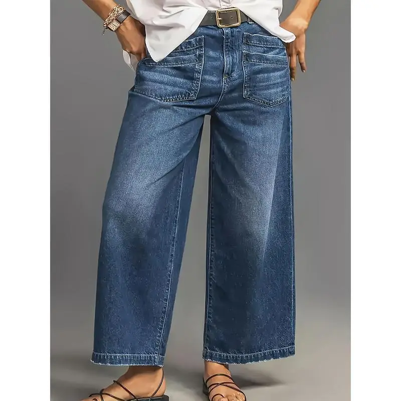 Wide Leg Stretch Jeans - Comfortable Soft and Breathable High Waist Loose Fit Denim for Casual Wear Women's Fashion