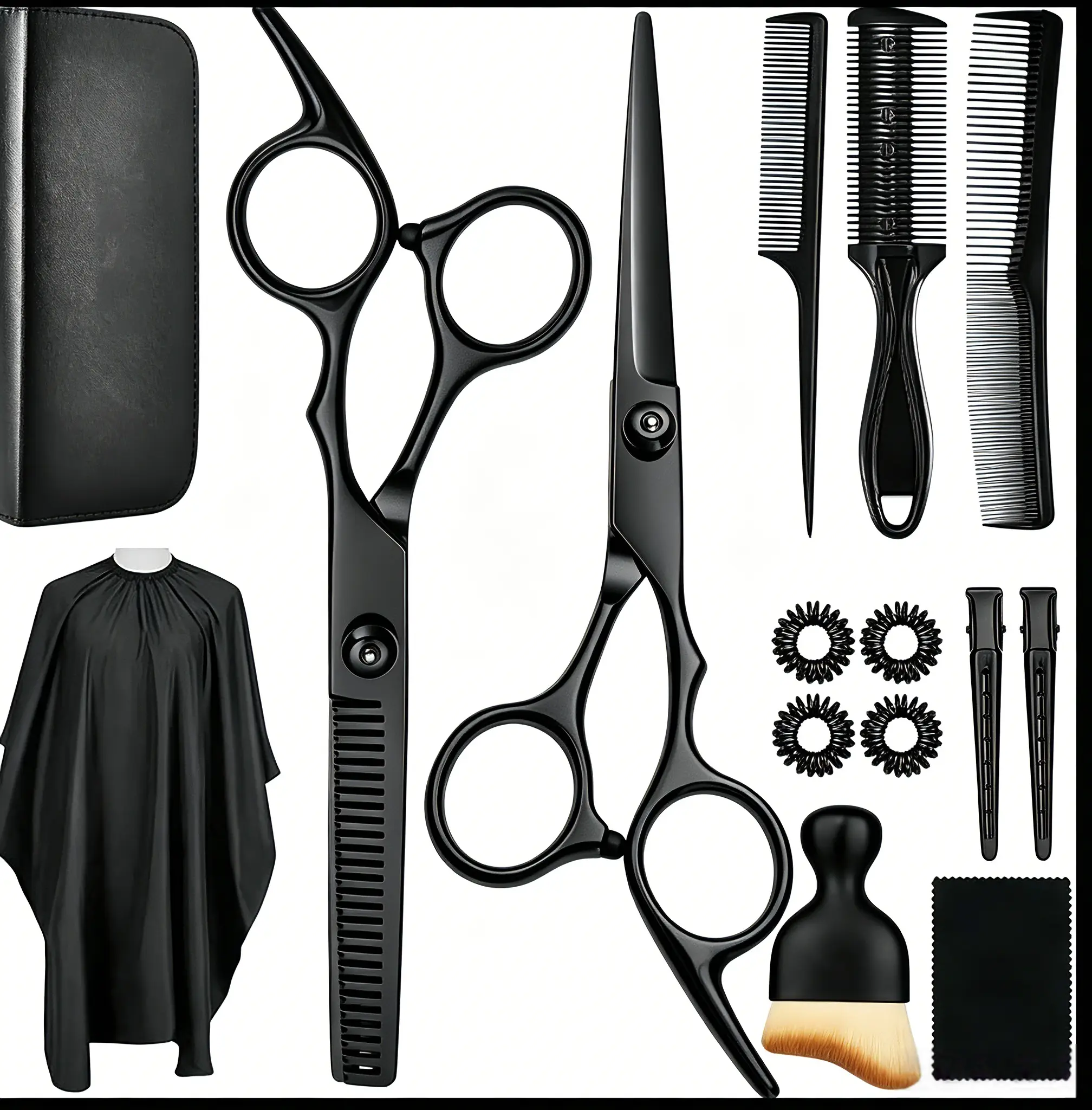 15-Piece Hair Cutting Scissors Kit, Professional  Set with Durable Stainless Steel Shears for Smooth Haircare, For Men & Women at Home capes
