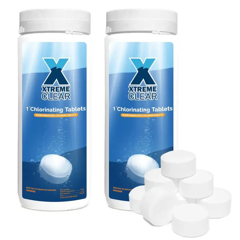 XtremeClear Stabilized Slow-Release Chlorine Tabs, 2PC 1" Round Shape, 1.5lbs 2 Bottles, Swimming Pool & Spa Hot Tub Water Clarity Cleaner, HTH Pool Supply, Two Bottles