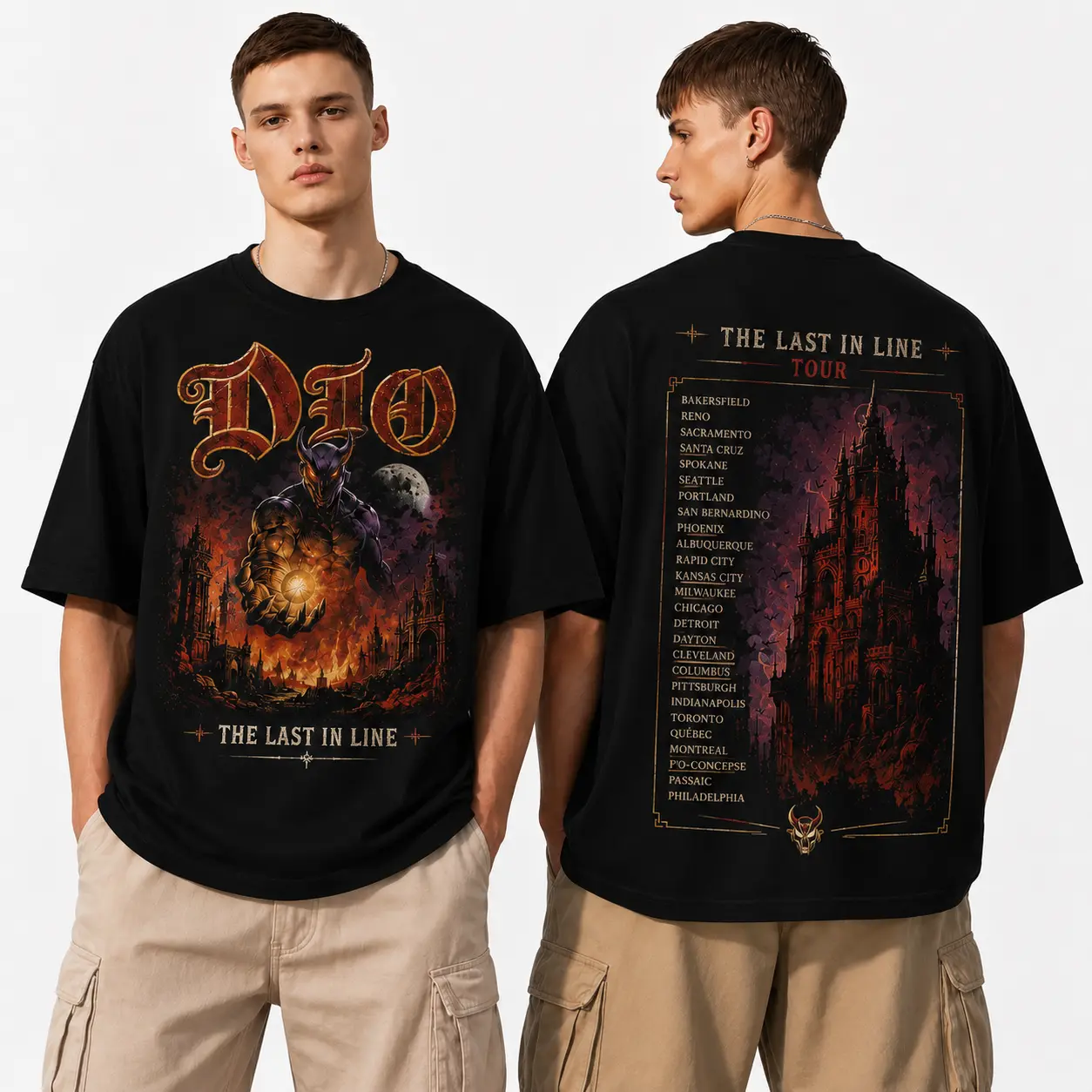 Dark Grunge Gothic Vibe Hellfire Castle Graphic | Everyday Streetwear | Two-Sided Tshirrt