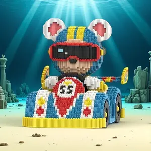 Karting Bear 3D Puzzle Building Blocks Decoration Book Nook Puzzle, Bookshelf Home Office Cabinet Decor, Party Living Room TV Stand Display Gift