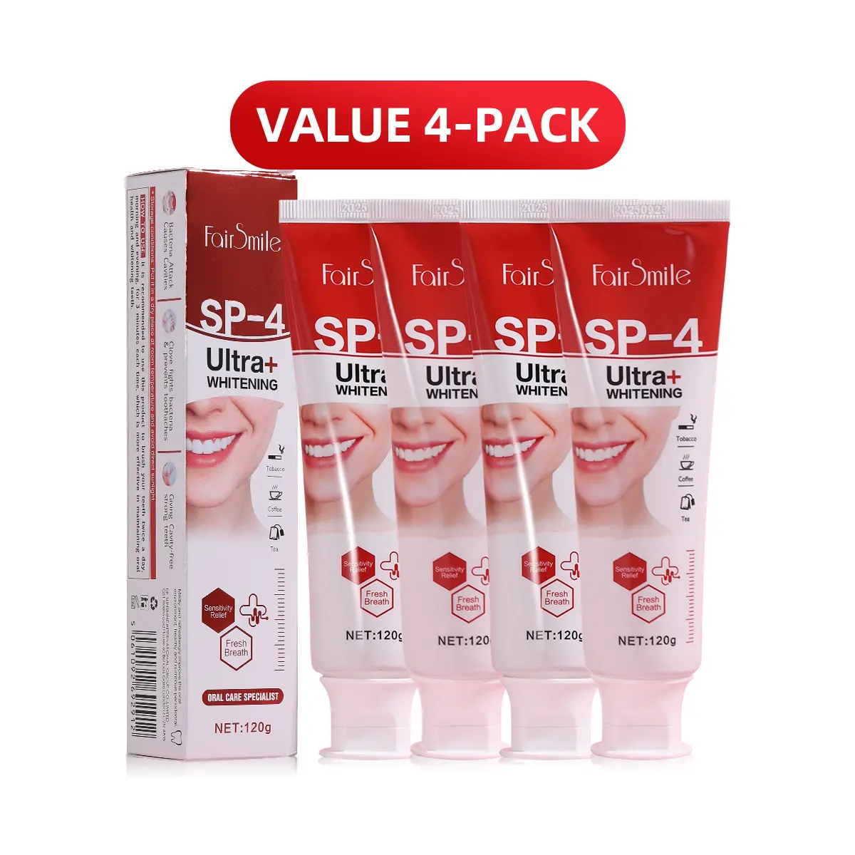4pcs of SP4 ToothPaste Eco Friendly Travel Smoke Stain Removing Whitening Toothpaste Probiotic Toothpaste Stain Removal Teeth Brightening Oral Tooth Stain Remover Teeth Stain Cleaner