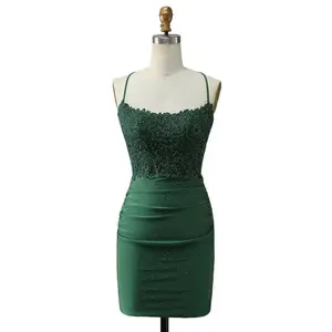 ZAPAKA-Sheath Spaghetti Straps Dark Green Short Homecoming Dress with Appliques cocktail party