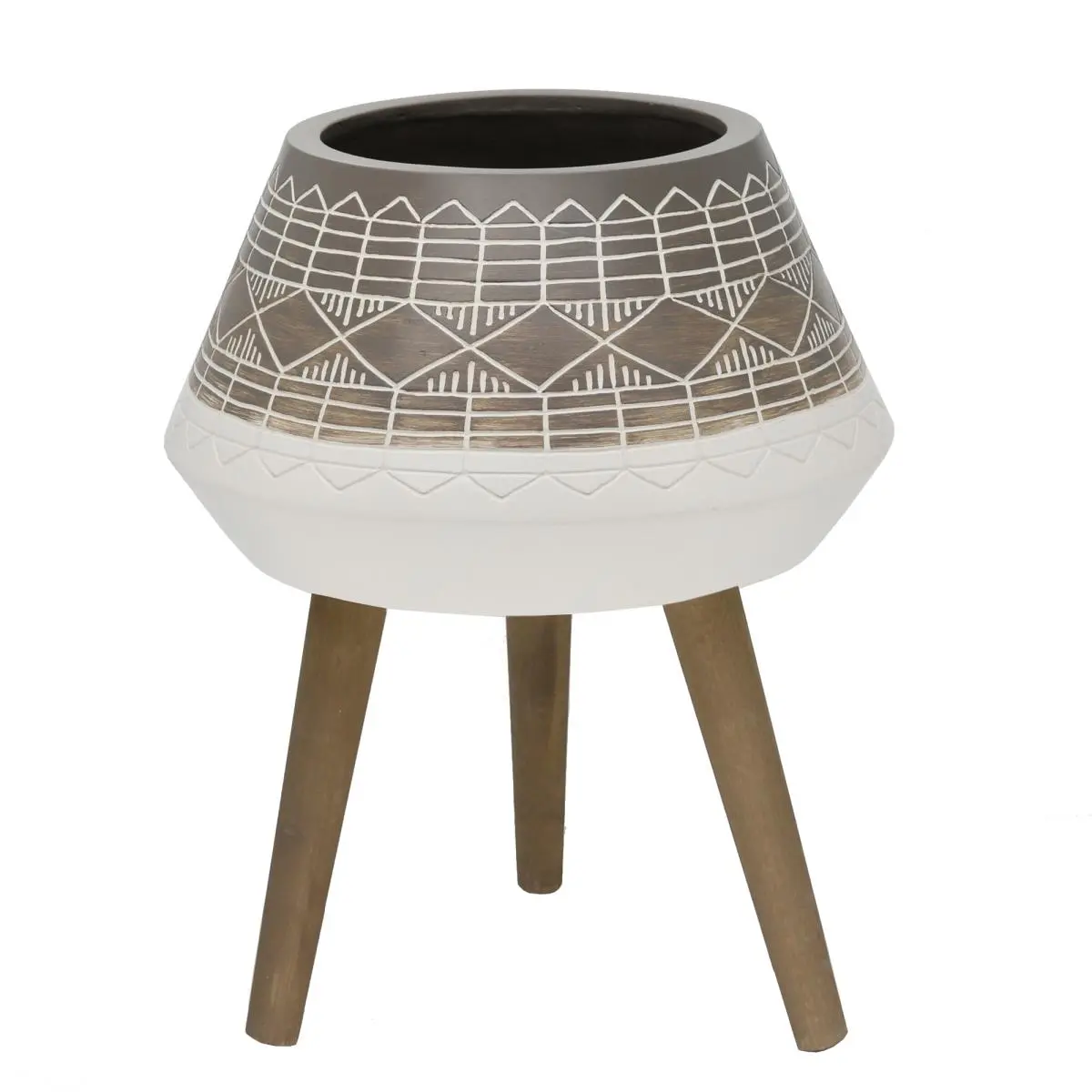 Flora Bunda CTF259E-BRN Tribal Fiberglass Planter on Stand - 18inW, 18.5x18.5x11.75in Size, 13.9 lb Weight, Handmade Textured Large Flower Pot for Indoor Gardening, Home Improvement (Indoor-Outdoor Use), Large Flower Pots