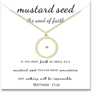BloomWish S Mustard Seed Necklace Faith Christian Jewelry Baptism Outfits Inspirational Gifts Religious Pendant Prayer Encouragement for Women Keepsake