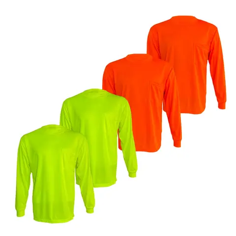 4 SHIRT PACK Hi Vis Long Sleeve Safety Shirt, Quick Dry 100 % Polyester Birdeye mesh / Ultra lightweigh shirt Reflective Thin Pullover Long sleeves ( 4 SHIRTS PER ORDER)