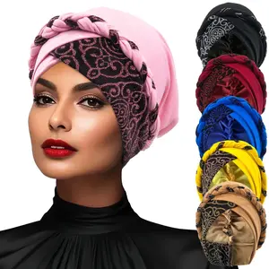 2024 Head Scarf for Muslim Women Turban Cap Ladies Islamic Print Bonnet Hat Braid Headband Turbante Mujer Beanies Hats