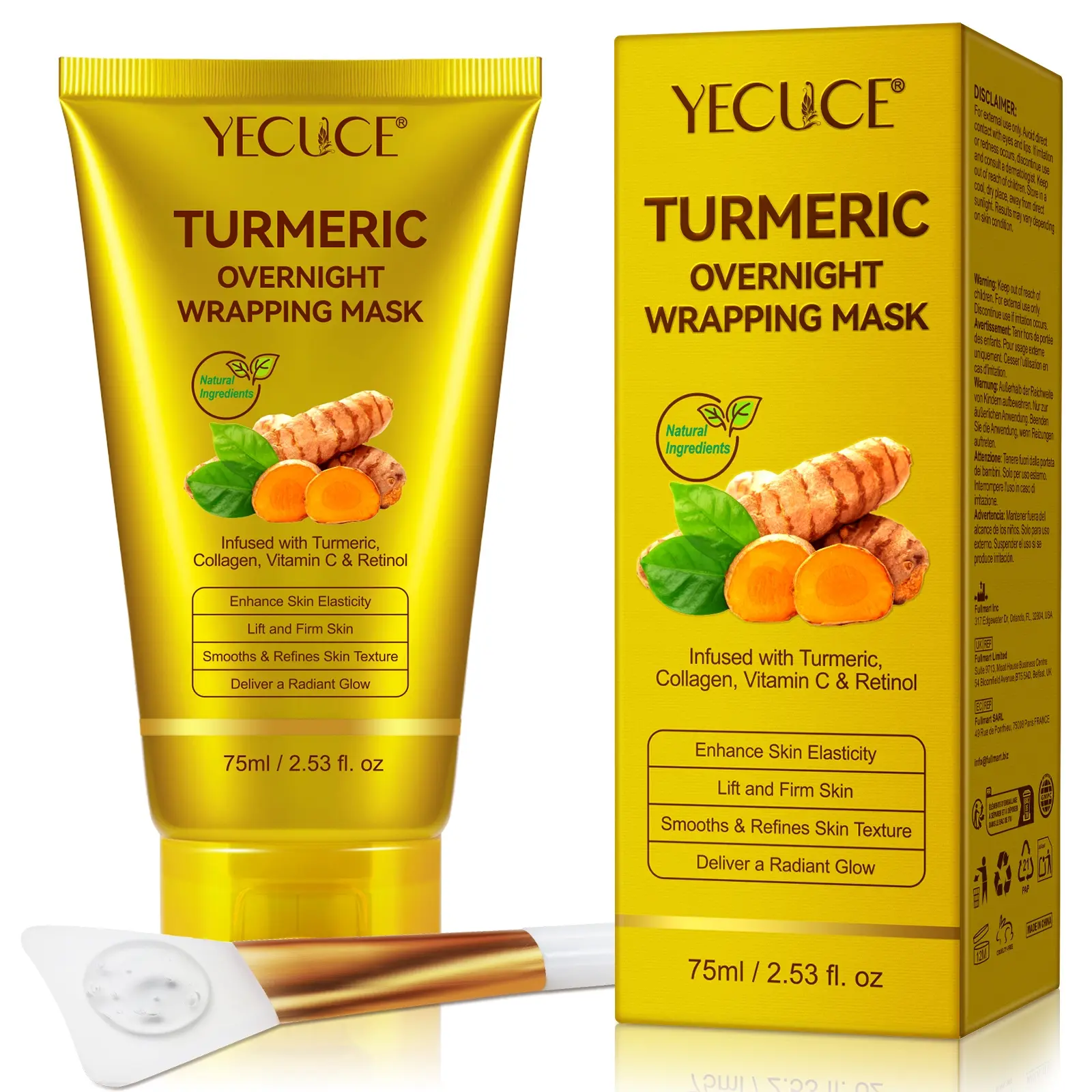 Yecuce Turmeric Collagen Sleep Mask 75ML, Peel-Off Liquid Mask with Vitamin C & Retinol, Hydrating, Moisturizing & Firming for Dry Skin, Luminous Mask