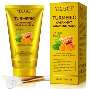 Yecuce Turmeric Collagen Sleep Mask 75ML, Peel-Off Liquid Mask with Vitamin C & Retinol, Hydrating & Firming for Dry Skin
