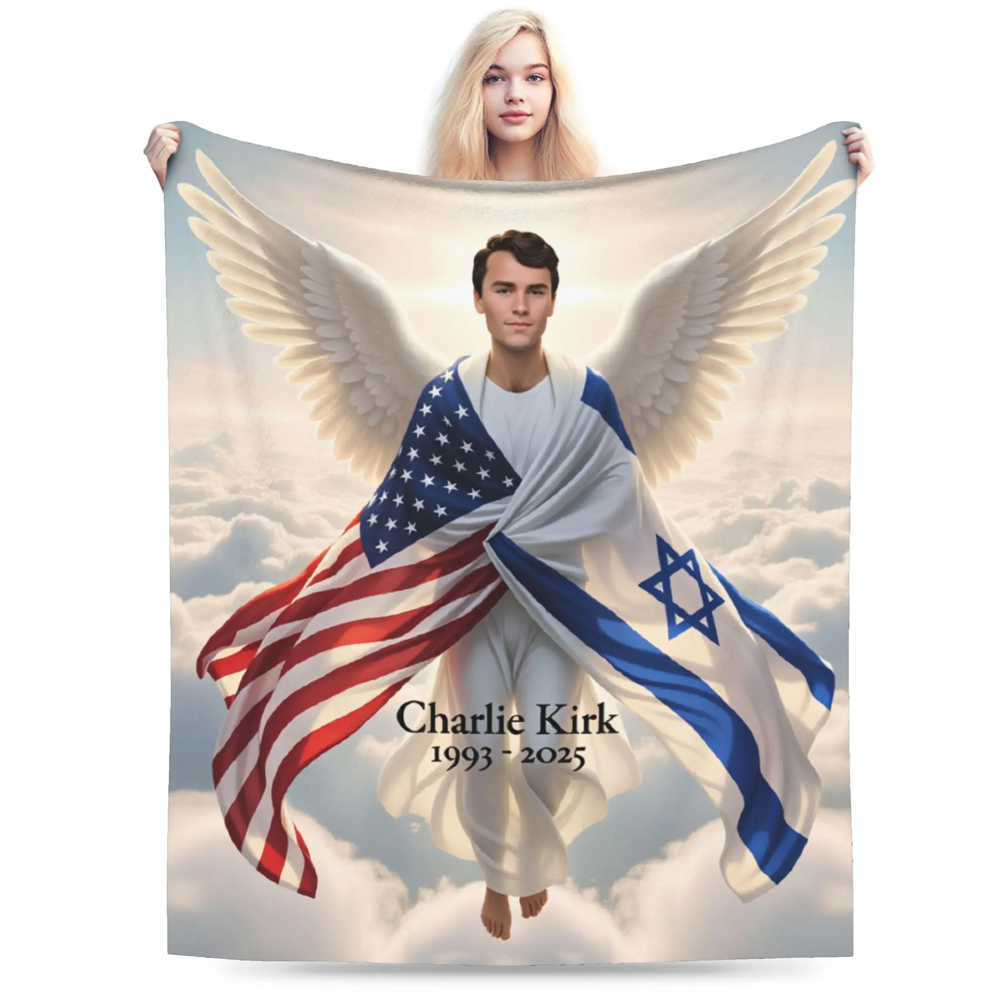 Charlie Kirk–themed plush blanket made of ultra-warm flannel fabric, super soft and durable, suitable for all seasons, usable on sofas and beds, machine washable—an essential bedding item.