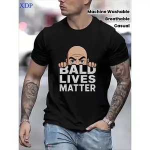 Men's Funny Bald Quotes Graphic T-Shirt, "BALD LIVES MATTER" Print Black with White Letters, Crew Neck Short Sleeve, Sweat-Absorbent Breathable Lightweight Fabric, Machine Washable Casual Daily Wear Top graphic tee graphic t shirts t shirts for men