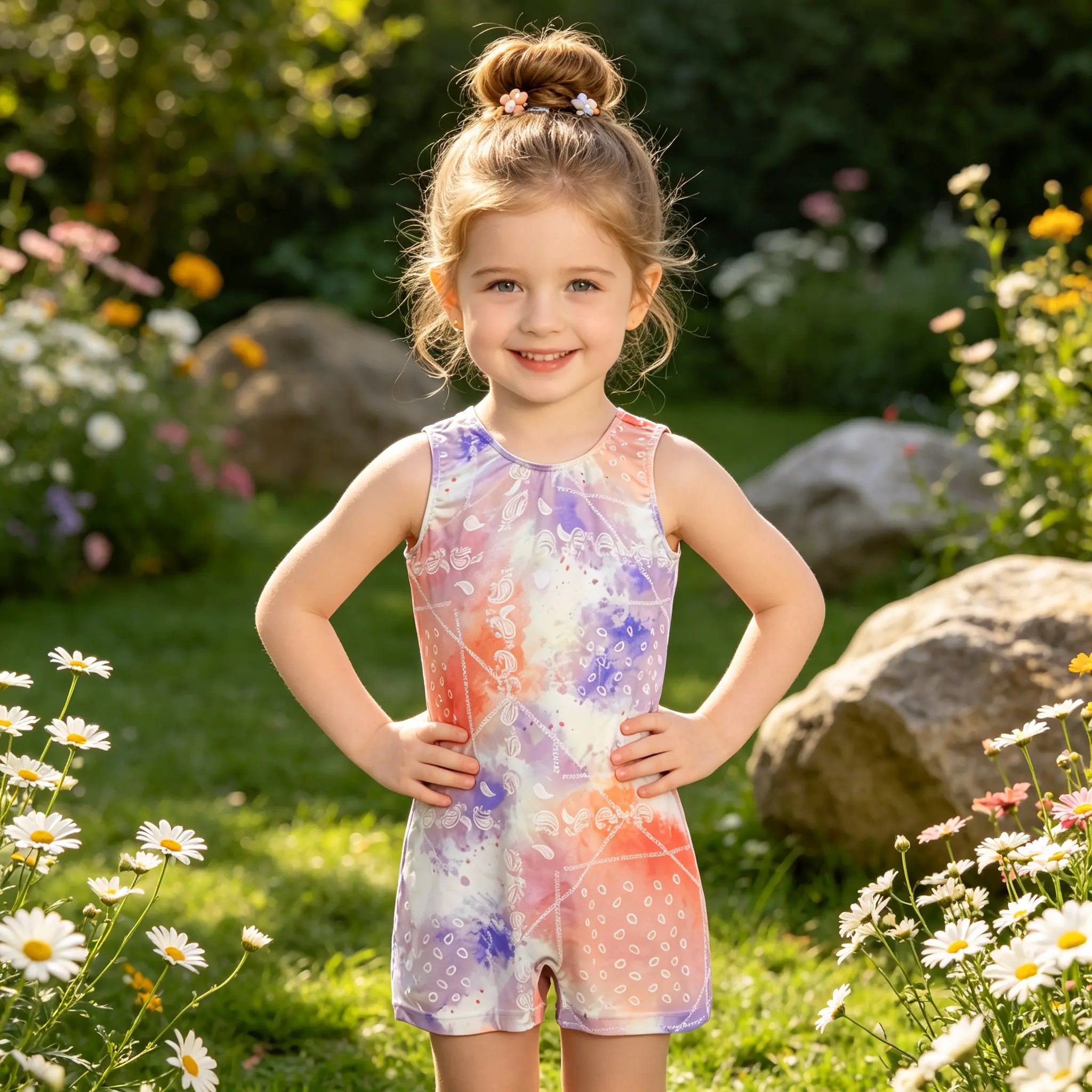Sleeveless Printed Unitard for Toddler Little Girls, Stretch One Piece Shorts Leotard, Kids Athletic Romper for Tumbling Ballet Dance
