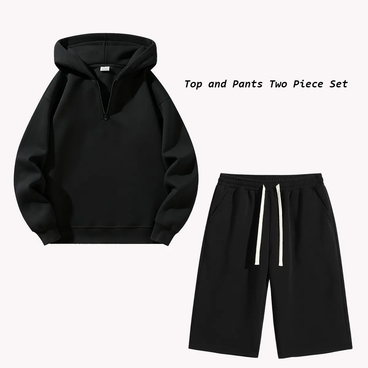 Men's 2-Piece Athleisure Set - Half-Zip Hooded Hoodie, 3/4 Slim-Fit Wide-Leg Athletic Shorts with Adjustable Drawstring Elastic Waistband, Solid Color Casual Sportswear for Streetwear, Two Piece Set Athleisure Summer Clothes Athleisure Activewear Clothing