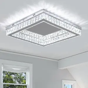 Modern Luxury 17.7''  Inch Square K9 Crystal Ceiling Light Surface Mounted for Home Hotel Bedroom QH-MC126