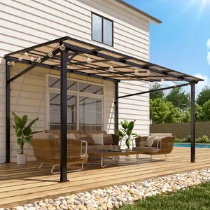 10x12 FT Lean-to Hardtop Gazebo – Wall Mounted Aluminum Pergola with 6mm Sloped Polycarbonate Roof, Heavy Duty UV Protection Awning for Patio, Deck, Porch, Backyard