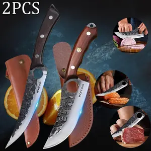 2PCS Stainless Steel Forged Professional Sharp Kitchen Chef Knife Multipurpose Boning Knife with Sheath for Cooking Fruit