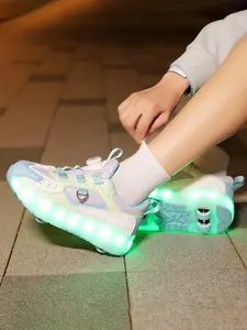 Spring Summer Roller Skates, Rechargeable LED Lights, Angel Wings Design, Adjustable Velcro, Detachable Wheels, Versatile Board Shoes