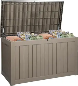 DWVO XXL 230 Gallon Deck Box, Extra Large Outdoor Storage Box for Gardening Tools, Patio Cushions, Waterproof and UV Resistant Resin (Light Brown)