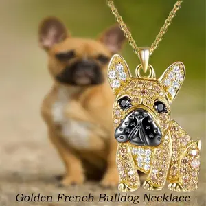 1Pc Exquisite Big Ears Golden French Bulldog Zinc Alloy Pendant Necklace for Women Cute Pet Dog Jewelry Accessories Dog Lovers Anniversary Holiday Christmas Gift