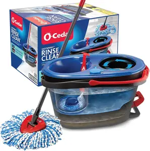 O-Cedar RinseClean Spin Mop & Bucket System - Clean with Clean Water, Removes 99% of Bacteria, Machine Washable, Safe on All Hard Floors, Adjustable Handle, 2-Tank System